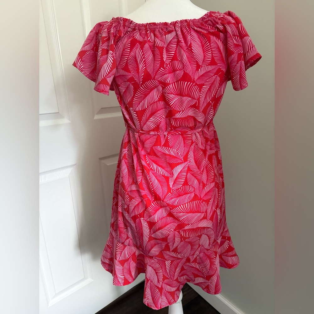 Merona Women’s Off the Shoulder Tropical Print Red & Pink Dress - Picture 3 of 4